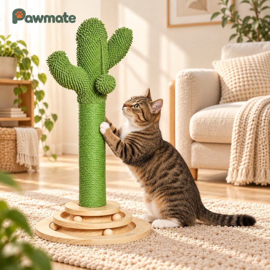 Cactus cat tree with sisal post and ball track base