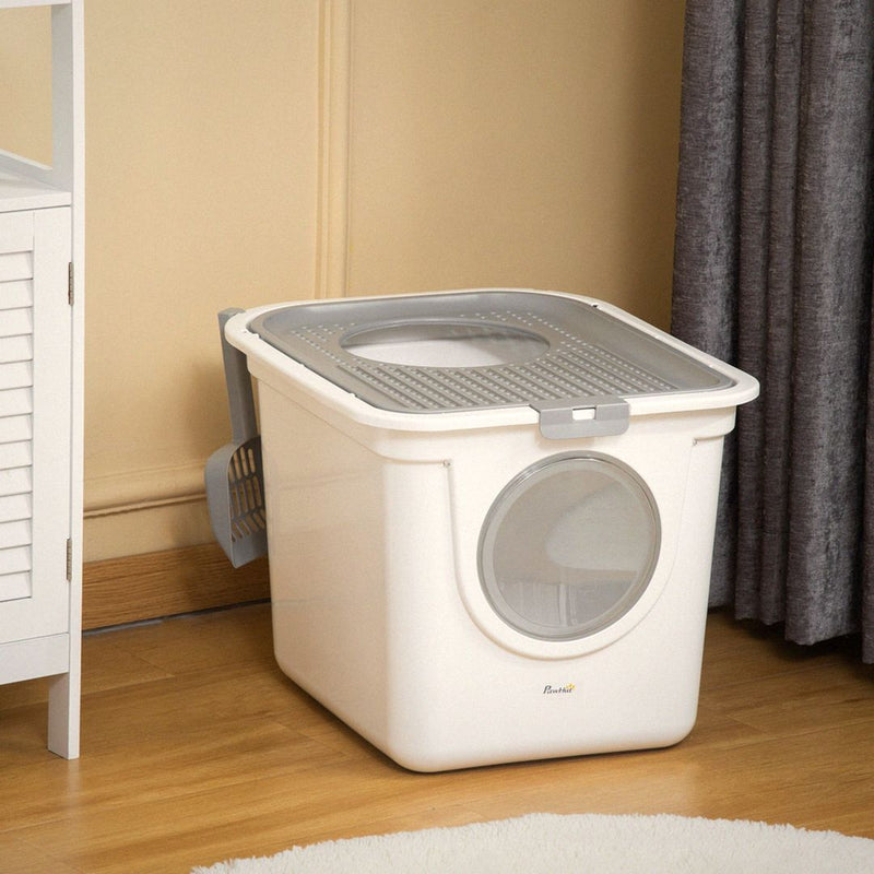 White top and front entry cat litter tray with scoop
